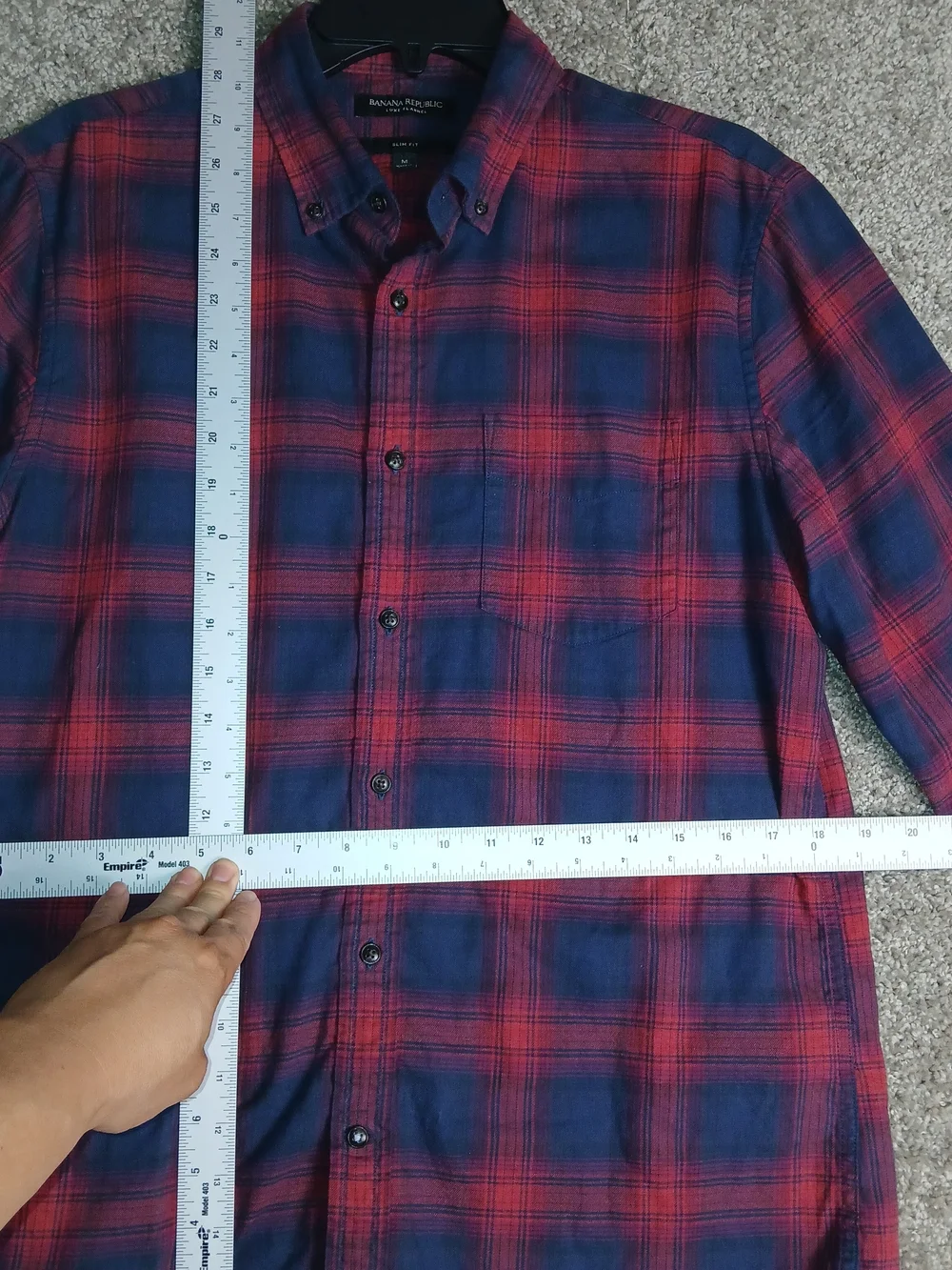 Banana Republic Red/Blue Flanne‎ Plaid Slim Fit Button Shirt for Men - Medium